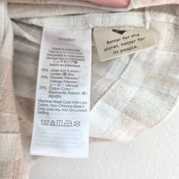 Madewell Gingham Linen Button Back Crop Top Undyed Natural Color Square Neckline - Picture 7 of 7